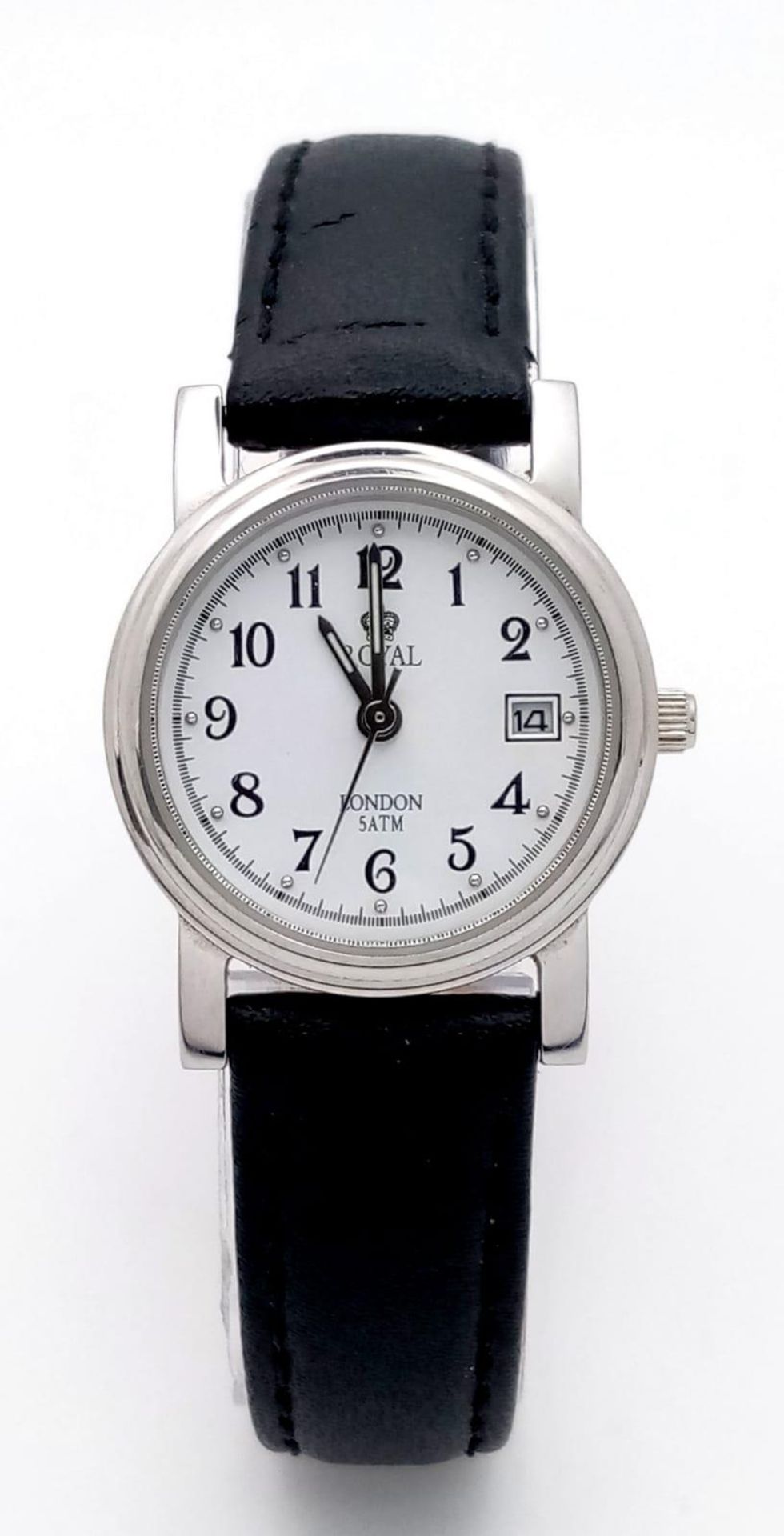 A Ladies Royal London Quartz Watch. Black leather strap. Stainless steel case - 25mm. White dial - Image 2 of 7