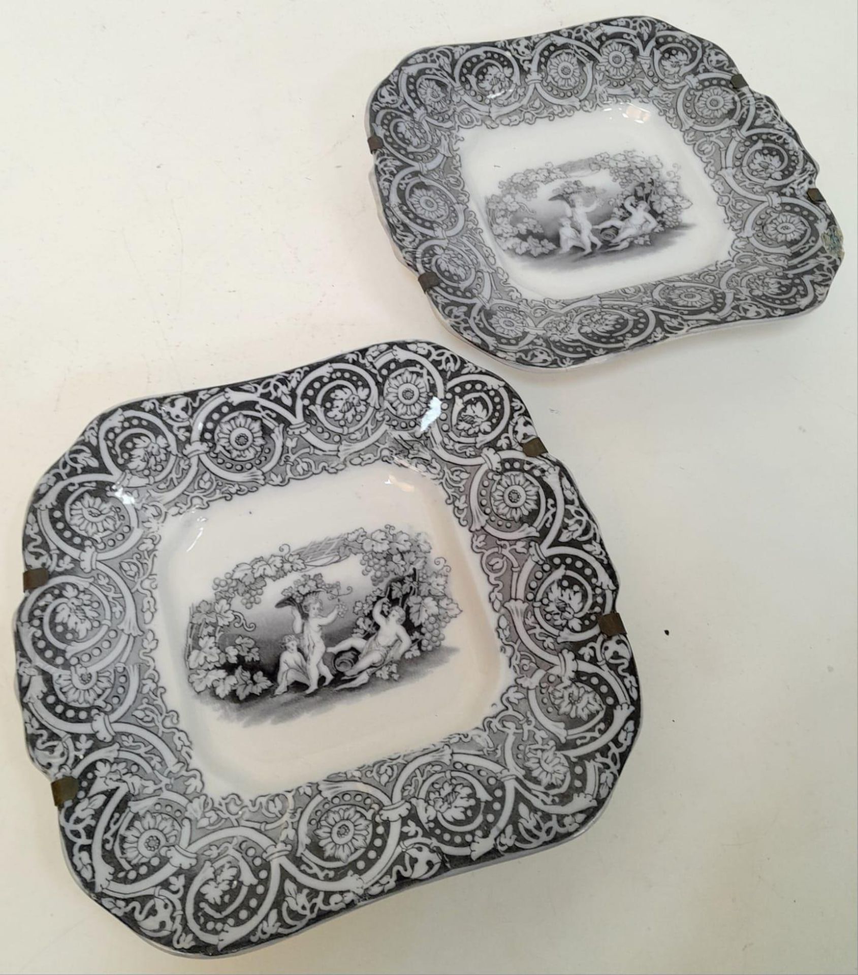 Two British IONIA antique hanging wall plates of rectangular shape, BY J & MP Bell & Co.
