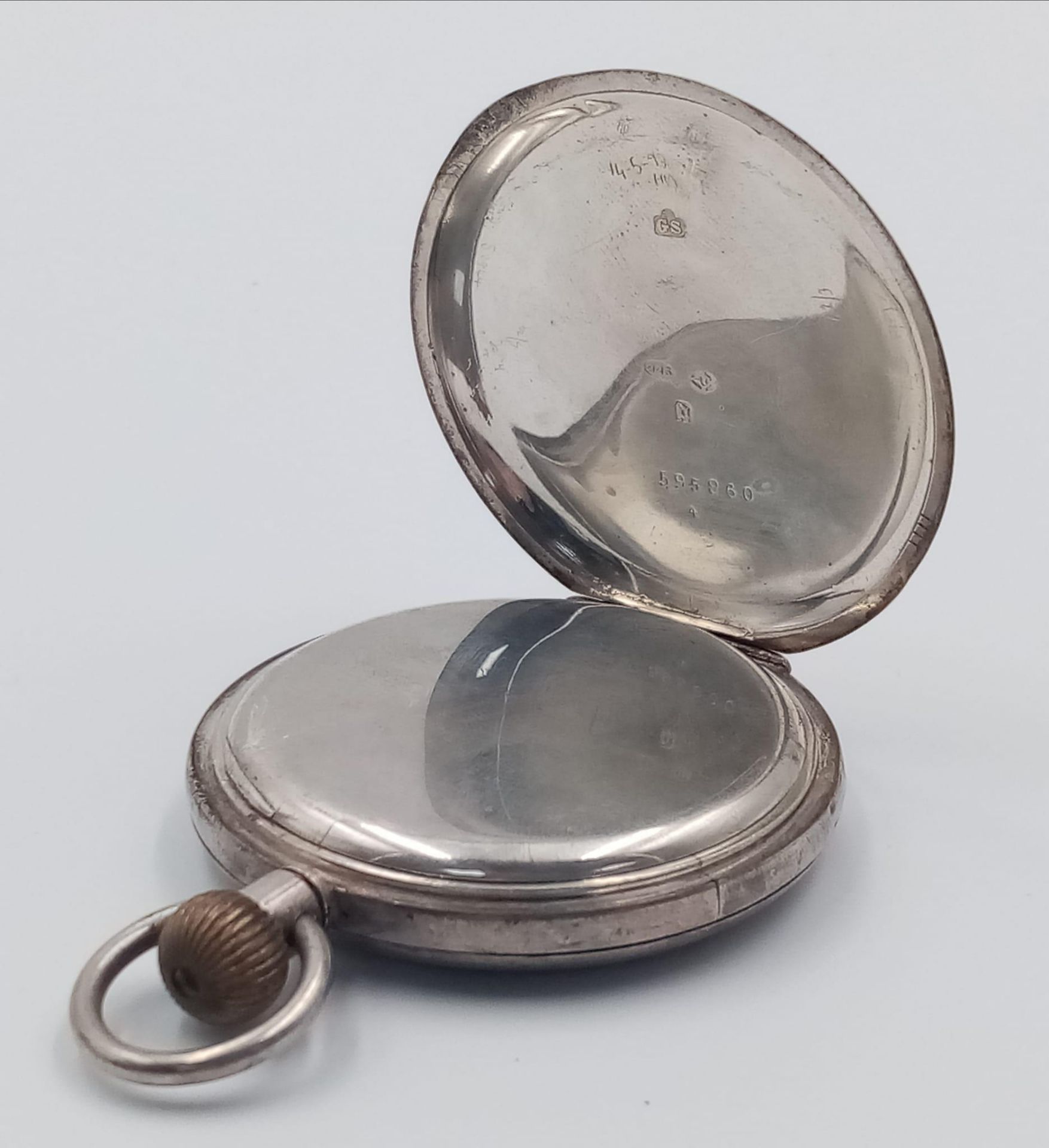 A Vintage Sterling Silver Half Hunter 'Record' Pocket Watch. Comes with an antique Albert chain - Image 6 of 13