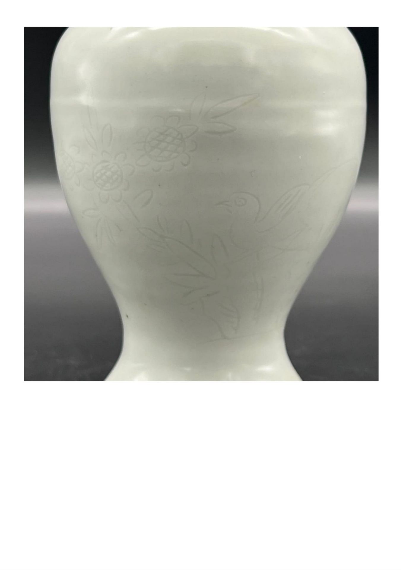 A “sweet white” glazed two-handled vase with flower and bird pattern, Late Ming Dynasty. Minor - Image 2 of 9