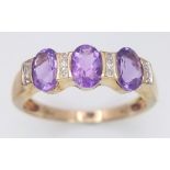 A 9K Yellow Gold Diamond and Amethyst Ring. Size P, 2.5g total weight. Ref: SC 7067