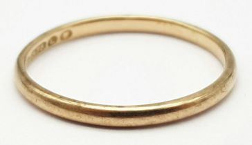 A Vintage 9K Rose Gold Band Ring. 2mm width. Size P. 1.3g weight.