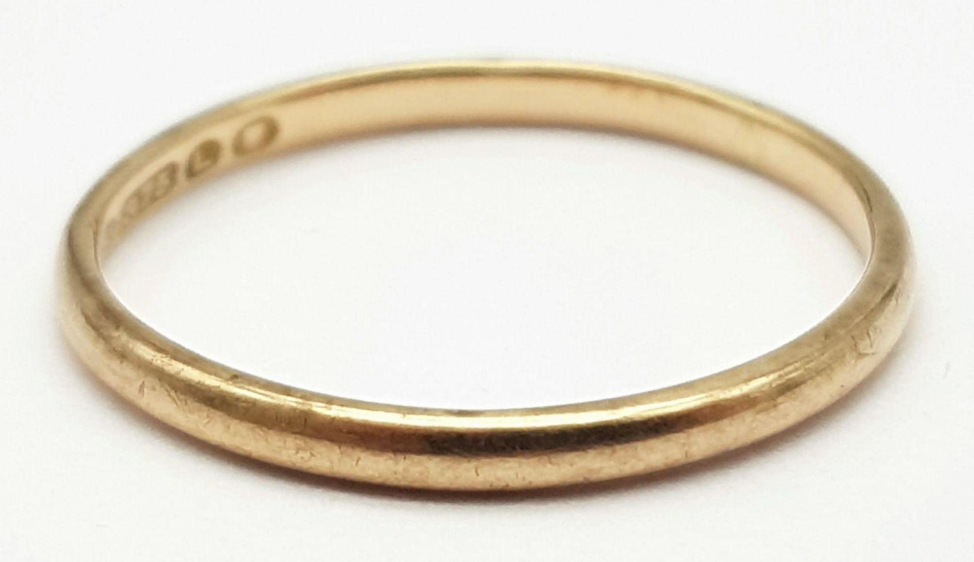 A Vintage 9K Rose Gold Band Ring. 2mm width. Size P. 1.3g weight.