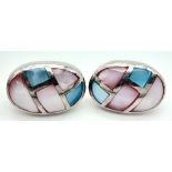 A fancy pair of 925 silver Mother of Pearl inlay earrings. Total weight 5.2G.