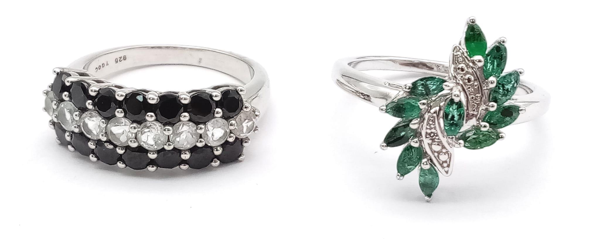Two 925 Sterling Silver Gemstone Rings: Sapphire - Size P and Emerald - Size -R. - Image 3 of 6
