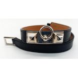 A Hermes Black Leather Dog Collar with Silver Tone Hardware. 36cm. Ref: 016714