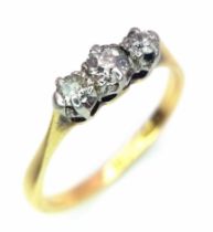18K Yellow Gold Diamond Trilogy Ring, 0.25ct diamond weight, 2.2g total weight, size I
