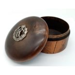 WW1 British Screw Lidded Wooden Pot with Silver Royal Flying Corps Badge.