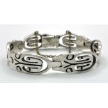 A Vintage and Scarce Mexican Silver Aztec Design Bracelet 20cm Length. Gross Weight 37.36 Grams.