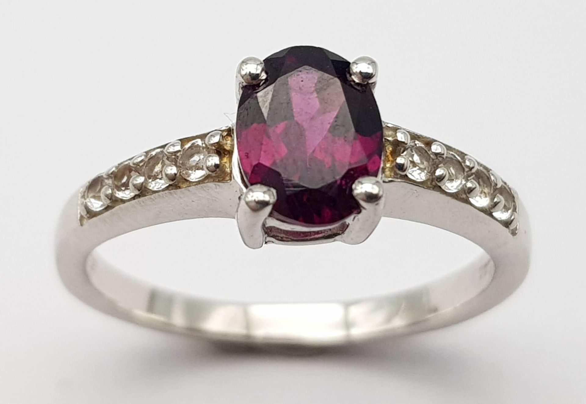Three 925 Sterling Silver Gemstone Rings: Garnet - Size R, Amethyst - Size P and Emerald - Size P. - Image 9 of 13