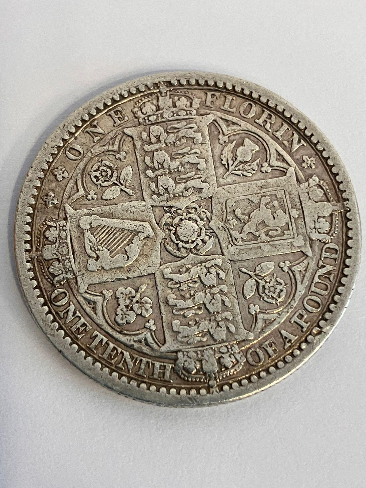 1849 SILVER GOTHIC FLORIN in very/extra fine condition. This is the coin that omitted the