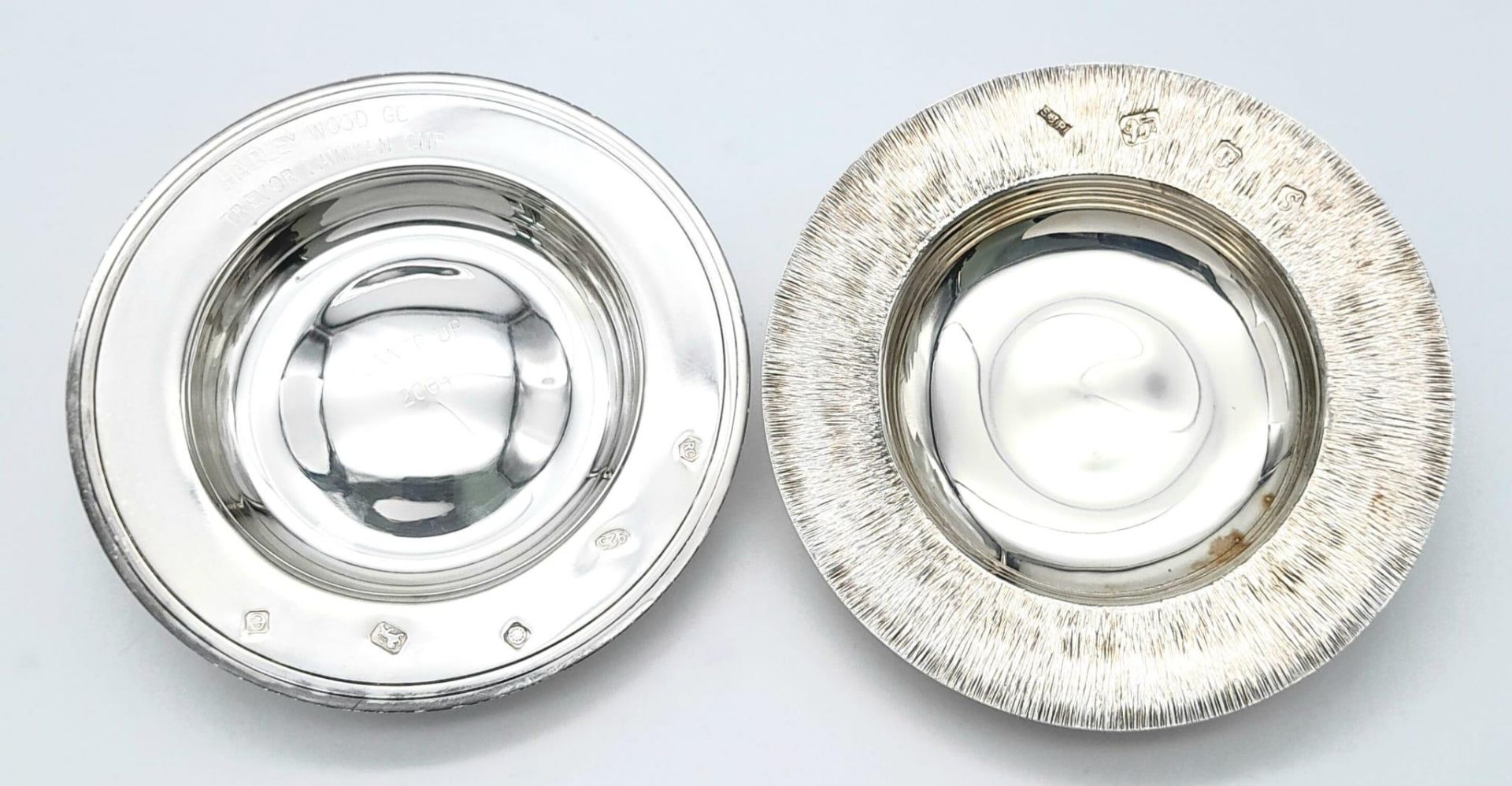 Two Sterling Silver Small Dishes - London and Carrs of Sheffield Hallmarks. 120g total weight.