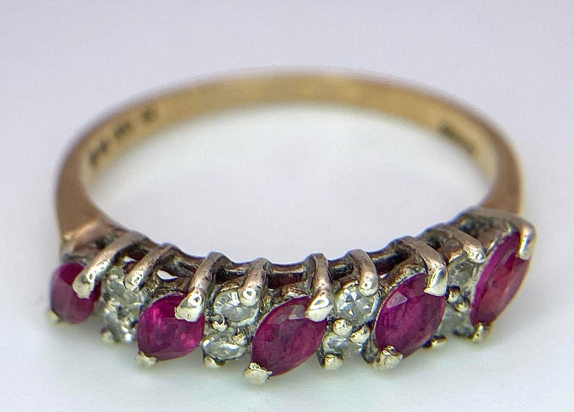 A 9K GOLD RUBY AND DIAMOND RING . 2.3gms size M - Bild 3 aus 6