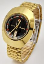 A Vintage Rado Jubilee Automatic Gents Watch. Gold plated bracelet and case - 37mm. Black dial