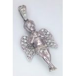 A 9K White Gold Diamond Set Angel Pendant. 0.30ctw, 3.5cm length, 4g total weight. Ref: SC 7066