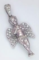 A 9K White Gold Diamond Set Angel Pendant. 0.30ctw, 3.5cm length, 4g total weight. Ref: SC 7066