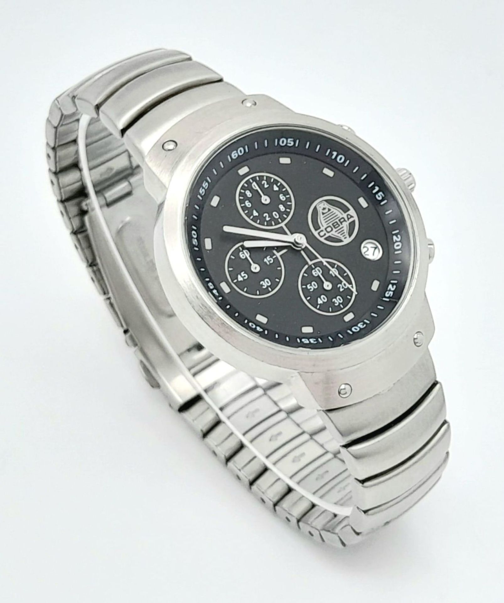A CITY WATCH INTERNATIONAL - COBRA watch, brushed stainless steel case 39 mm, black dial with - Bild 7 aus 12