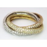 AN 18K 3 COLOUR GOLD TRIPLE DIAMOND SET BAND RING. 2.70CT. 7.8G. SIZE Q.