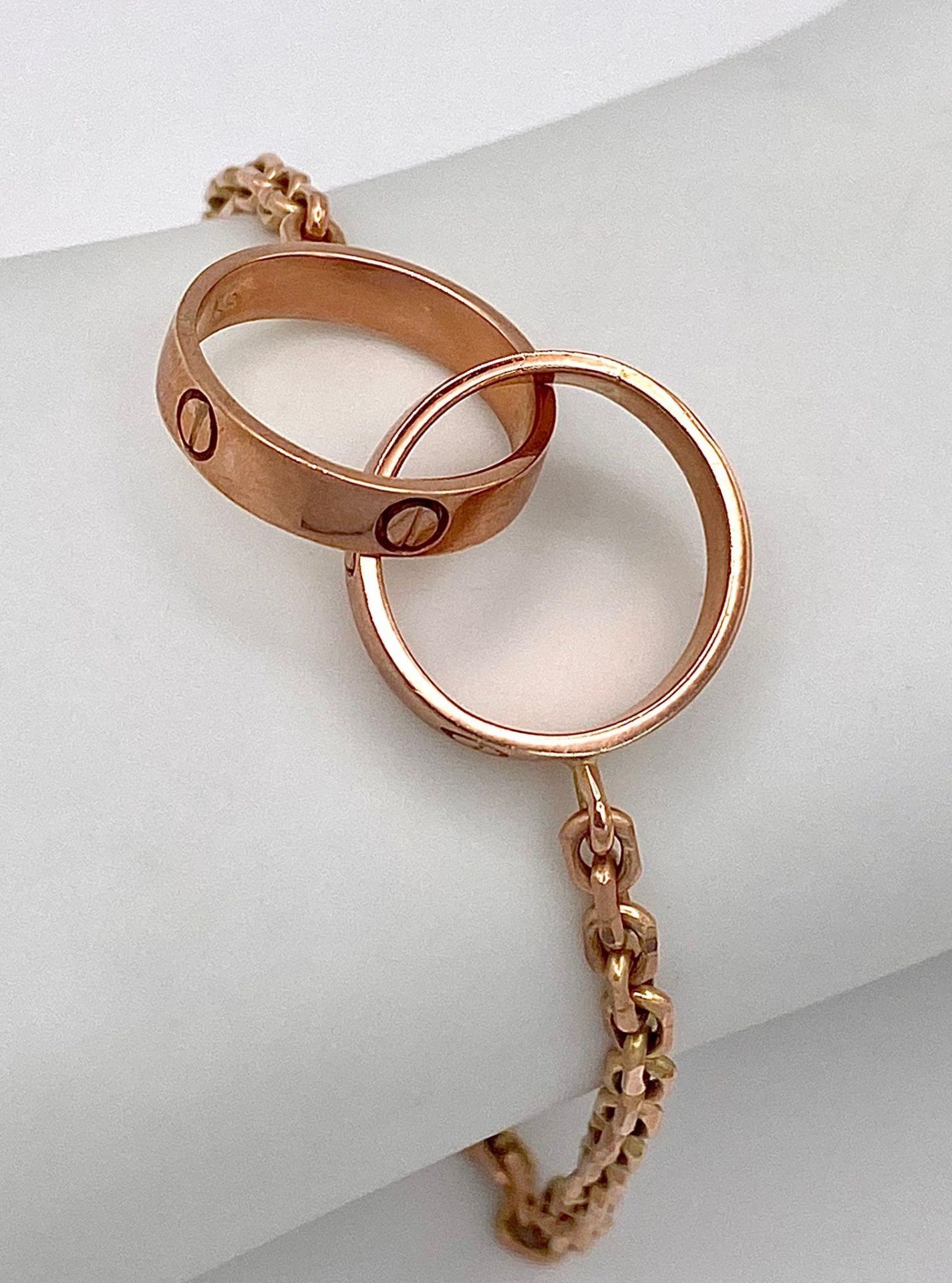 A 9K Rose Gold Entwined Ring Bracelet. 18cm length. 10.7g weight. - Image 2 of 4