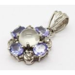 A Moonstone and Tanzanite Cluster Silver Pendant. 22mm.