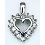 A 9K WHITE GOLD DIAMOND SET HEART PENDANT. 0.20CT. 0.8G.