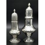 2X antique sterling silver sugar casters with different sizes. The big one come with full