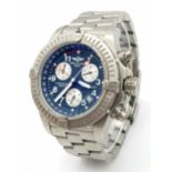 A BREITLING GTS CHRONOMETRE IN STAINLESS STEEL WITH BLUE FACE AND 3 SUBDIALS , AUTOMATIC
