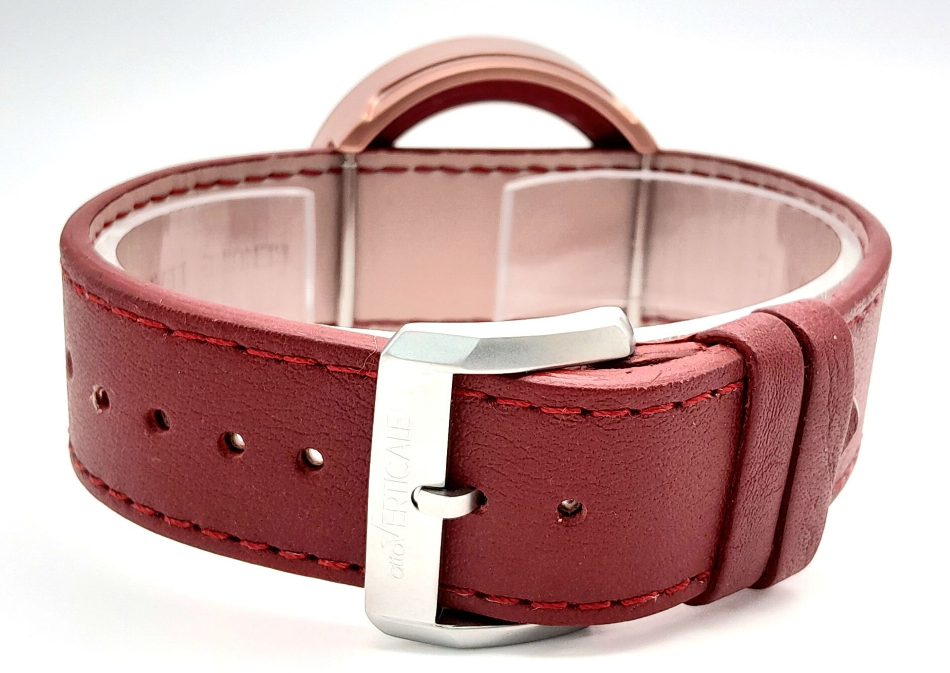 A Verticale Mechanical Top Winder Gents Watch. Red leather strap. Ceramic rose gold skeleton - Bild 4 aus 6