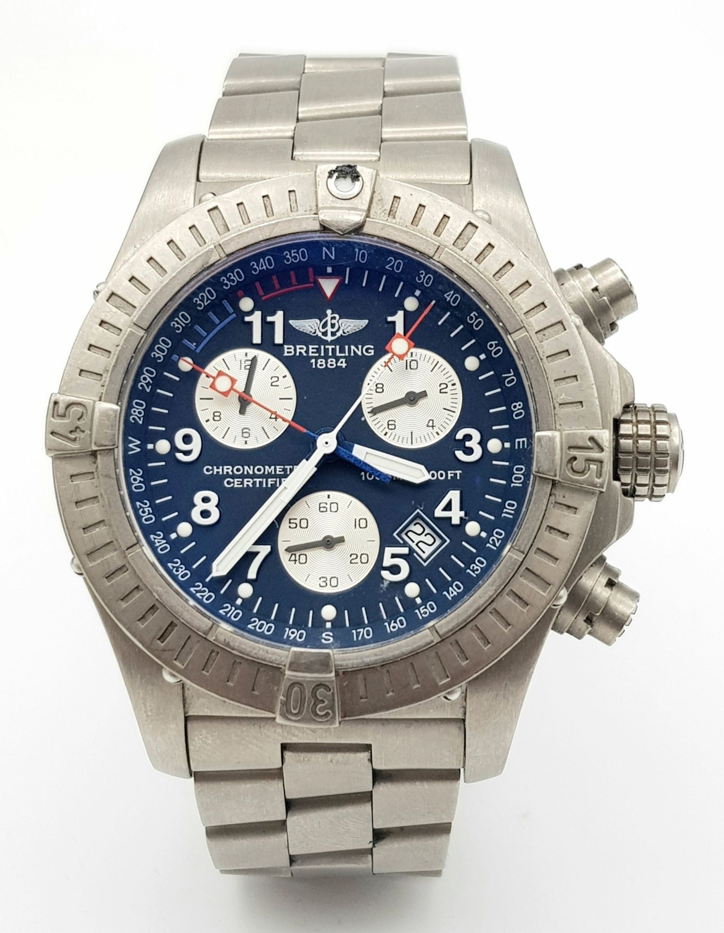 A BREITLING GTS CHRONOMETRE IN STAINLESS STEEL WITH BLUE FACE AND 3 SUBDIALS , AUTOMATIC - Bild 2 aus 10
