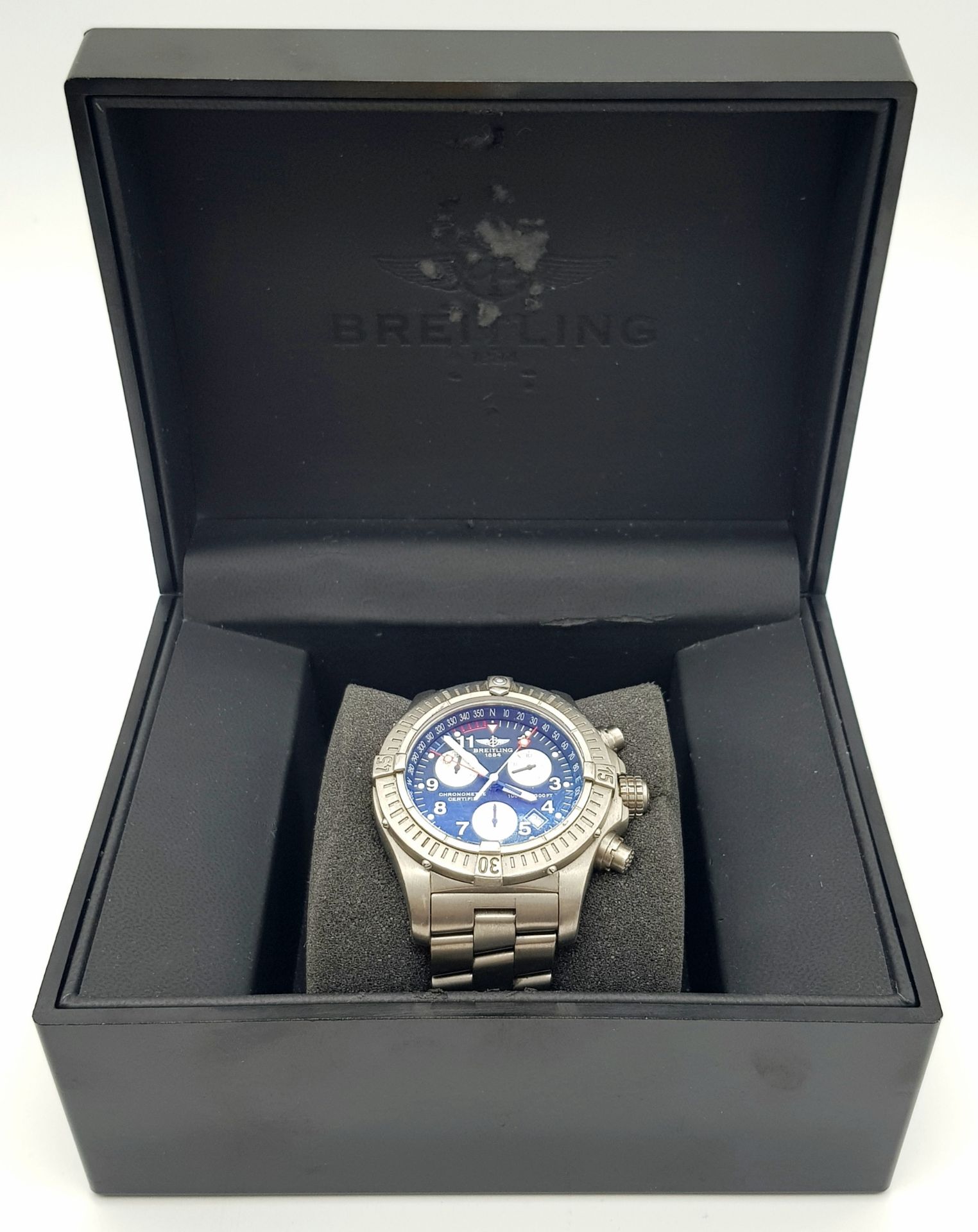 A BREITLING GTS CHRONOMETRE IN STAINLESS STEEL WITH BLUE FACE AND 3 SUBDIALS , AUTOMATIC - Image 8 of 10