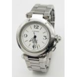 A Pasha de Cartier Automatic Ladies Watch. Stainless steel bracelet and case - 36mm. White dial with