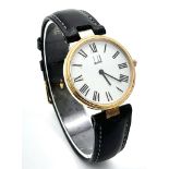 A Dunhill Sterling Silver Gilt Chronometer Watch. 34mm Case, Black Leather Strap. Full Working