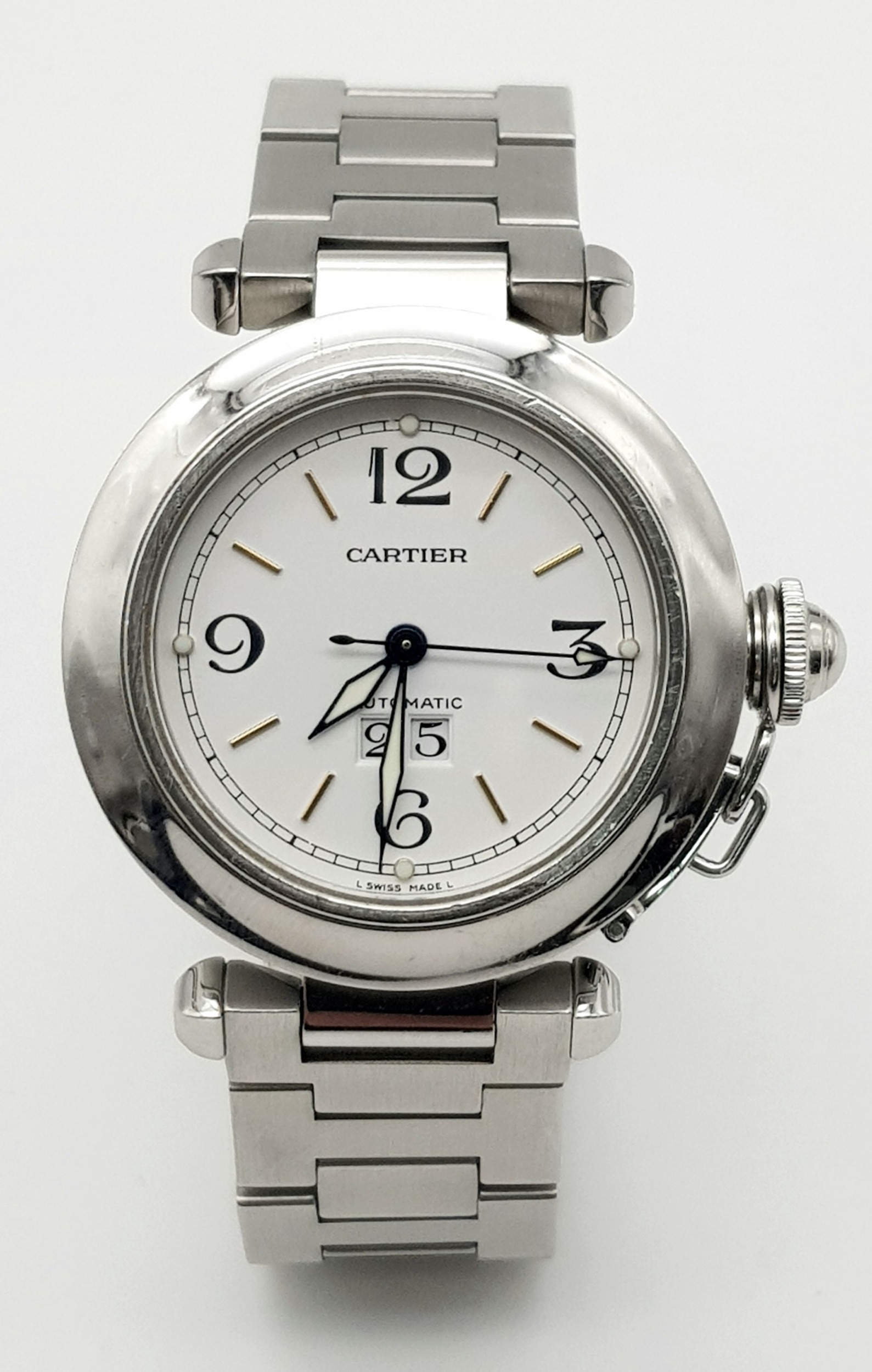 A Pasha de Cartier Automatic Ladies Watch. Stainless steel bracelet and case - 36mm. White dial with - Image 2 of 6