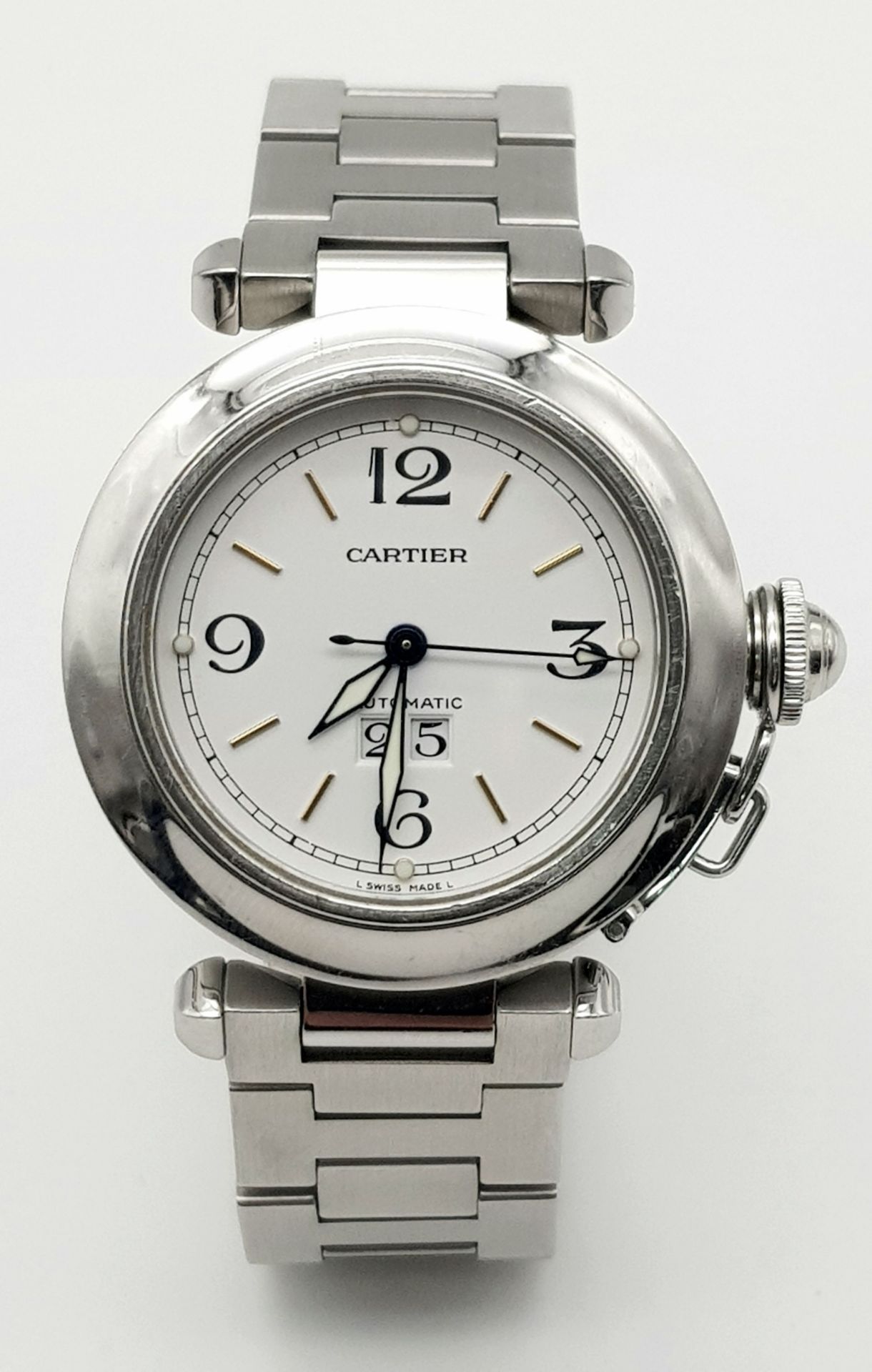 A Pasha de Cartier Automatic Ladies Watch. Stainless steel bracelet and case - 36mm. White dial with - Image 2 of 6