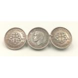 3 1937 THREE PENCE COINS ATTACHED TO FORM AN INTERESTING BROOCH. 6.4gms
