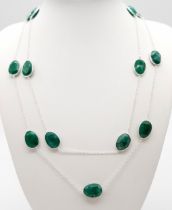 An Emerald and 925 Silver Long Chain Necklace.