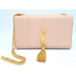 A Pink Saint Laurent Classic Monogram Python Medium Kate Tassel Bag. Gold Hardware. 9.5 inch W x 6