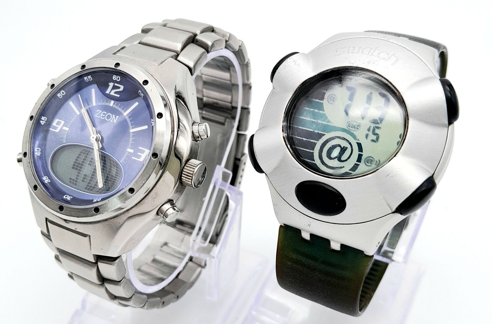 Two Vintage Collectible Men’s Watches. Comprising: 1) A Stainless Steel Digital & Analogue Watch - Image 3 of 5