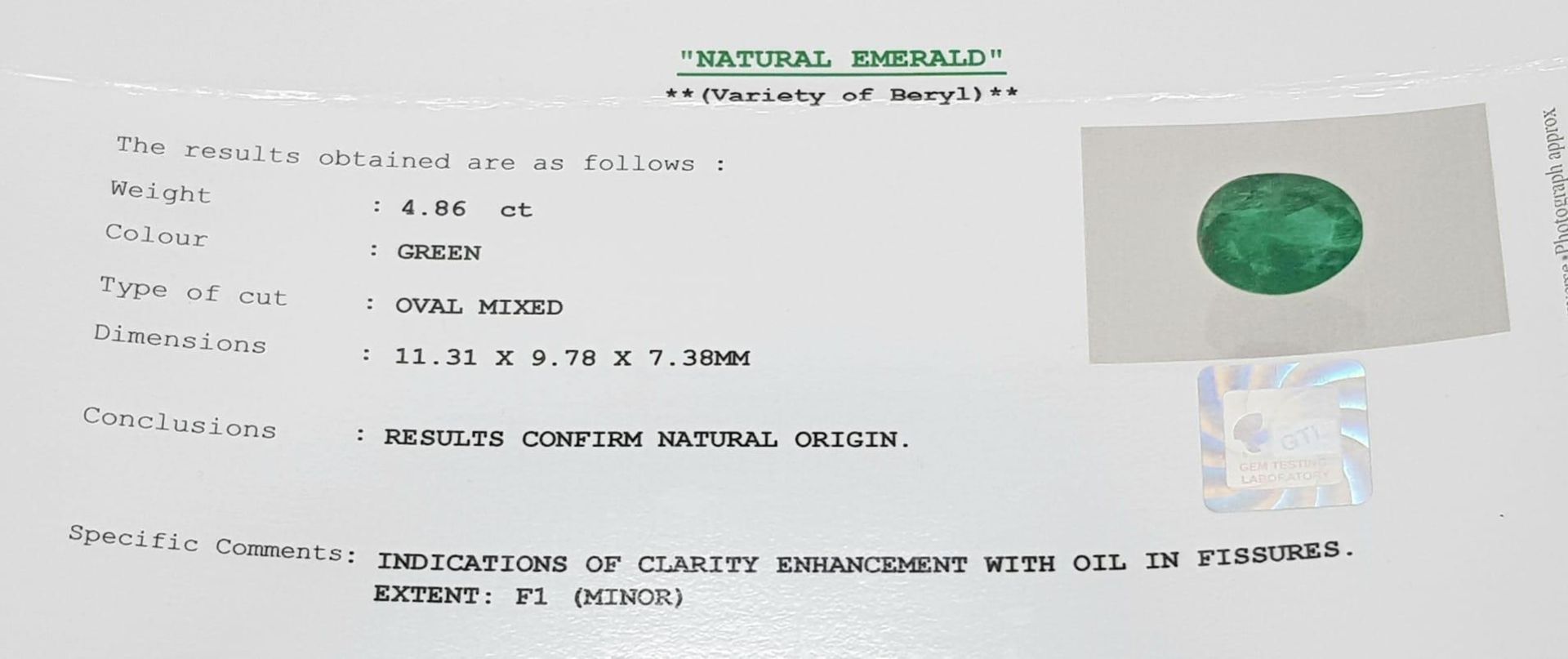A 4.86ct Zambian Emerald - GTL certified. - Image 6 of 7