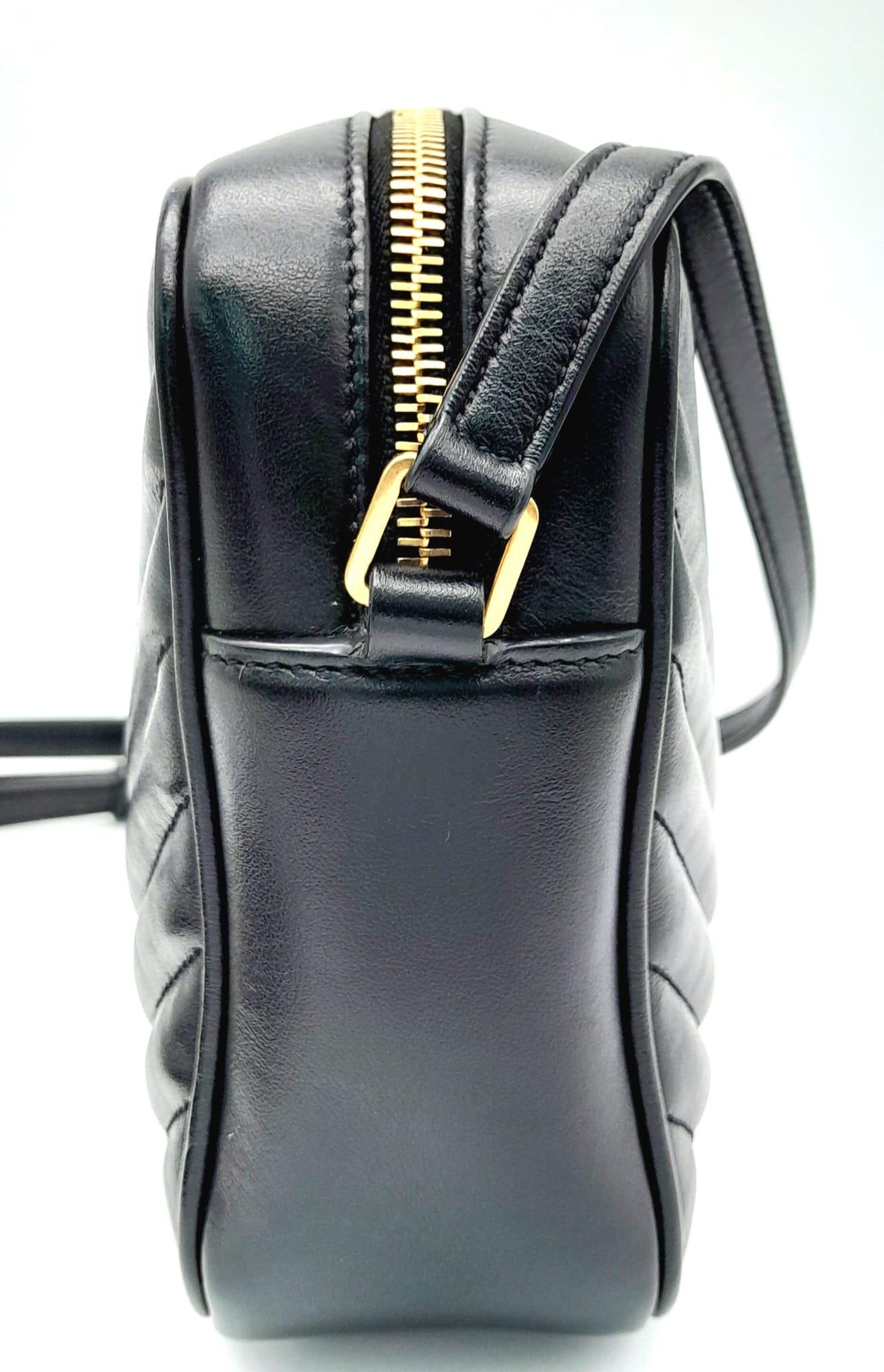 A YSL Saint Laurent Black Lou Matelasse Camera Bag. Leather exterior, gold-tone hardware, adjustable - Image 3 of 11