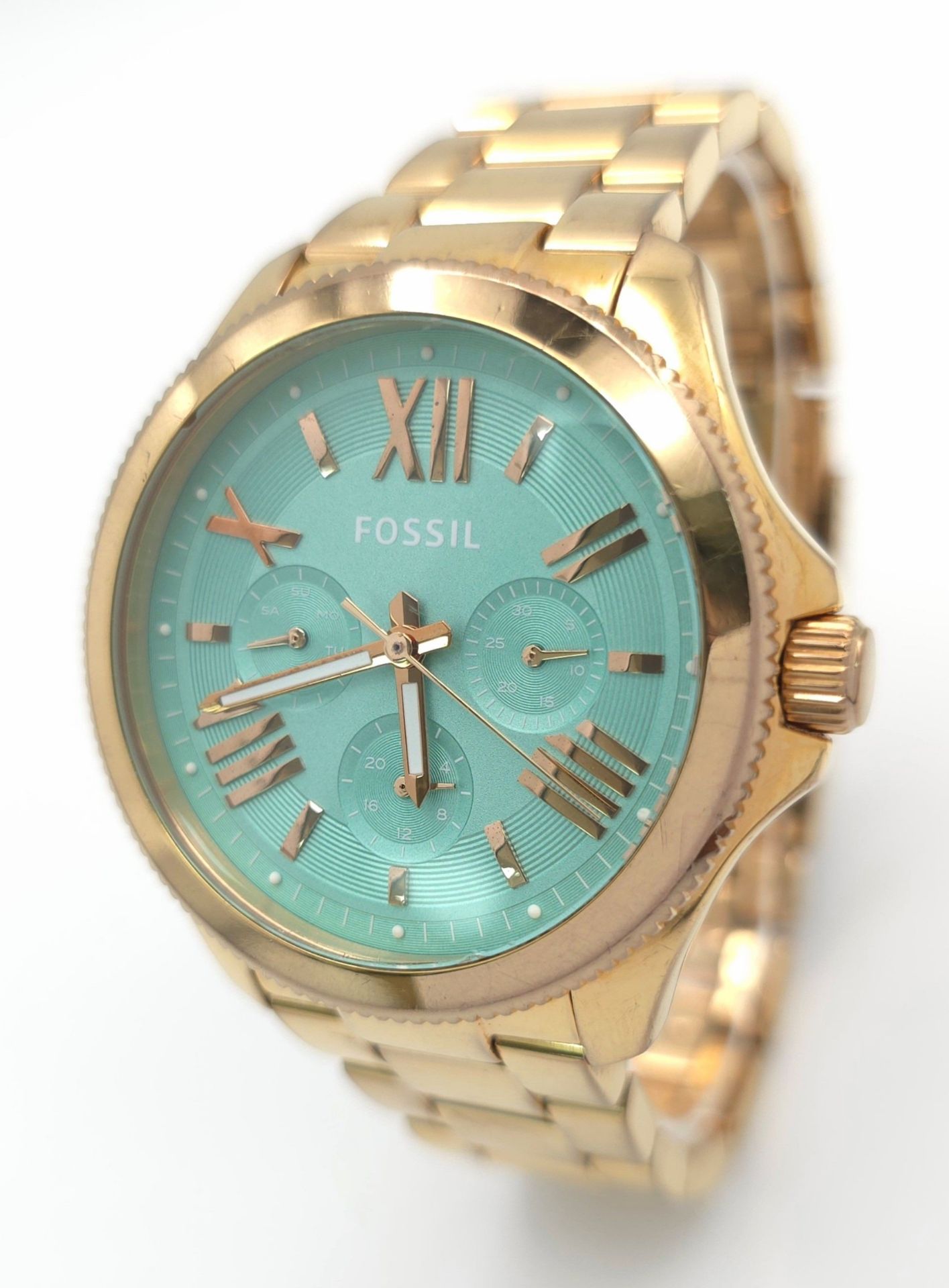 A Men’s Gold-Toned Green Face Watch Quartz Sports Watch by Fossil (44mm Case). Full Working Order.