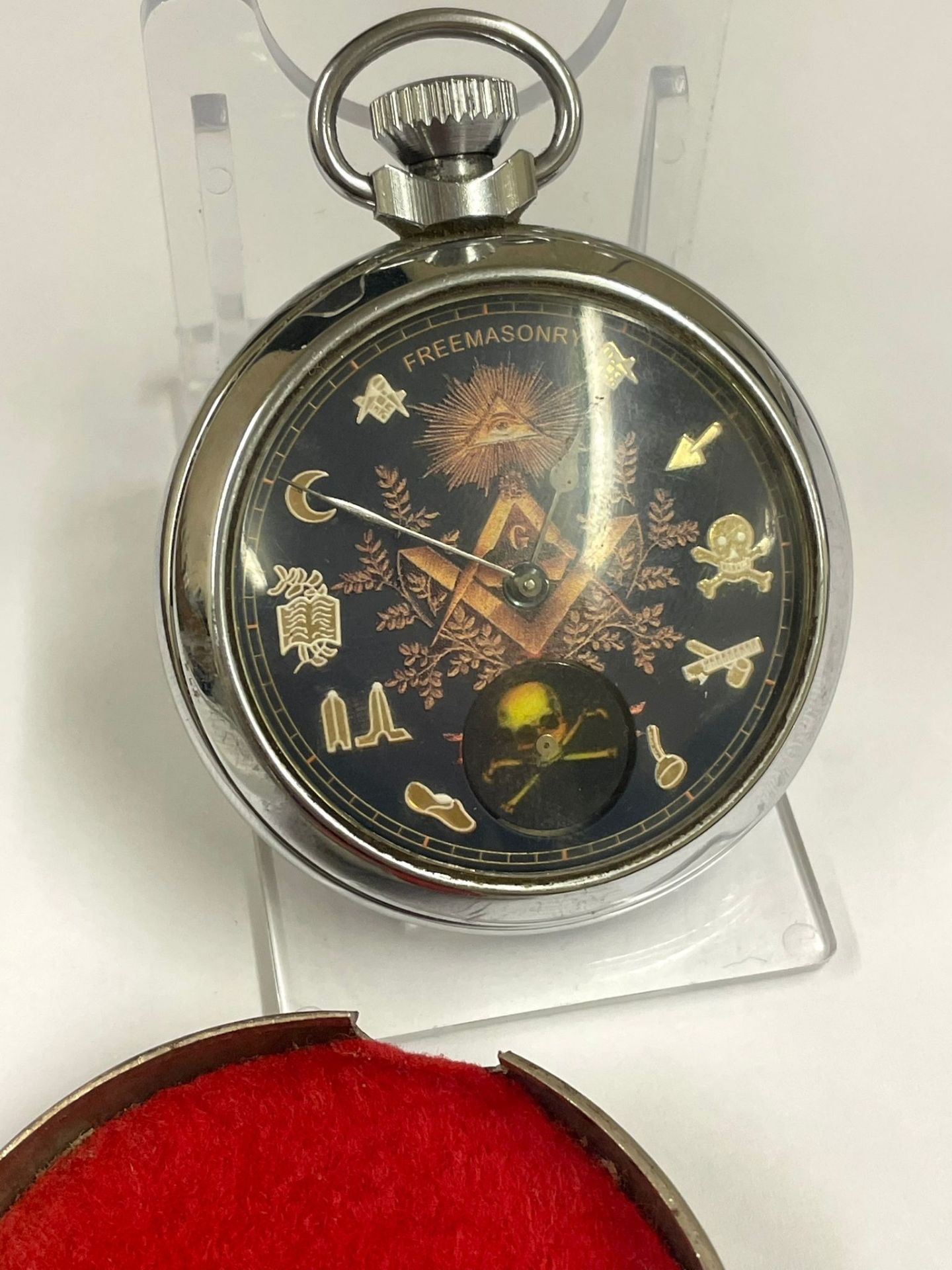 Vintage Masonic automaton pocket watch rotating skull & crossbones as watch ticks . Working - Image 2 of 3