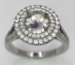 A PLATINUM (TESTED) 950 DIAMOND SET MOUNT DOUBLE HALO WITH SPLIT SHOULDERS RING. Ready to mount your