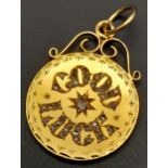A 9K Gold Edwardian Good Luck Pendant Spelt Out With Old Cut Diamonds! 6.65g total weight. 3cm. Ref: