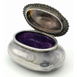 A Vintage Sterling Silver Ring Case. Full Hallmarks. Plush purple interior. 25g total weight. 6cm.