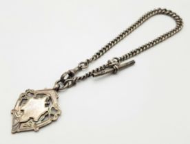An Antique Sterling Silver Albert Chain with Fob. Birmingham hallmarks for 1920. 26cm. 33g