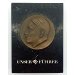 3rd Reich “Our Leader” Bronze head on a Marble Plaque.