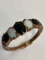 Vintage 9 carat GOLD, OPAL and SPINEL RING . Full UK hallmark. Complete with jewellers ring box. 3.0