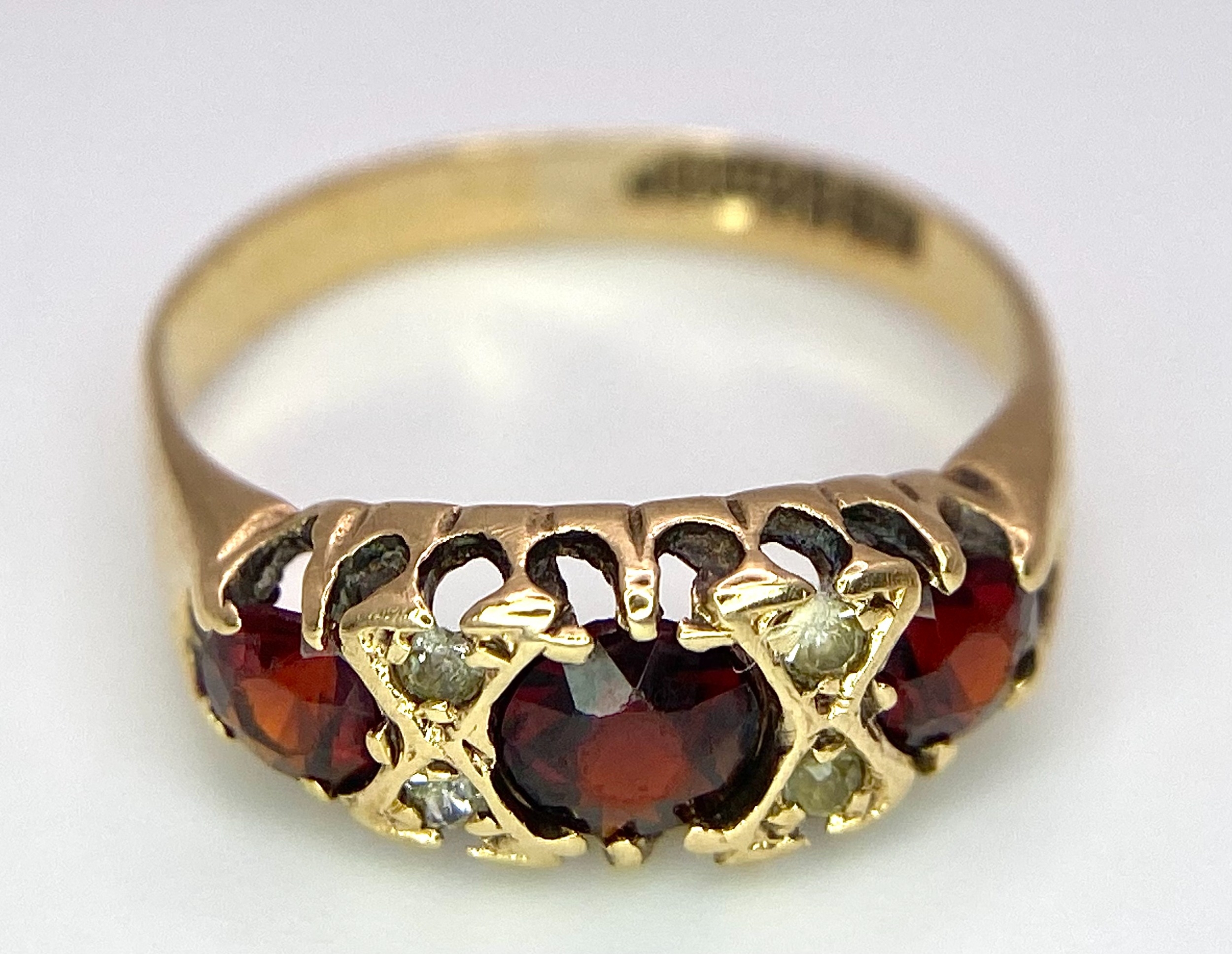 A 9K Yellow Gold, Garnet and Diamond Ring. Size K, 1.9g total weight. Comes in presentation case. - Image 4 of 7