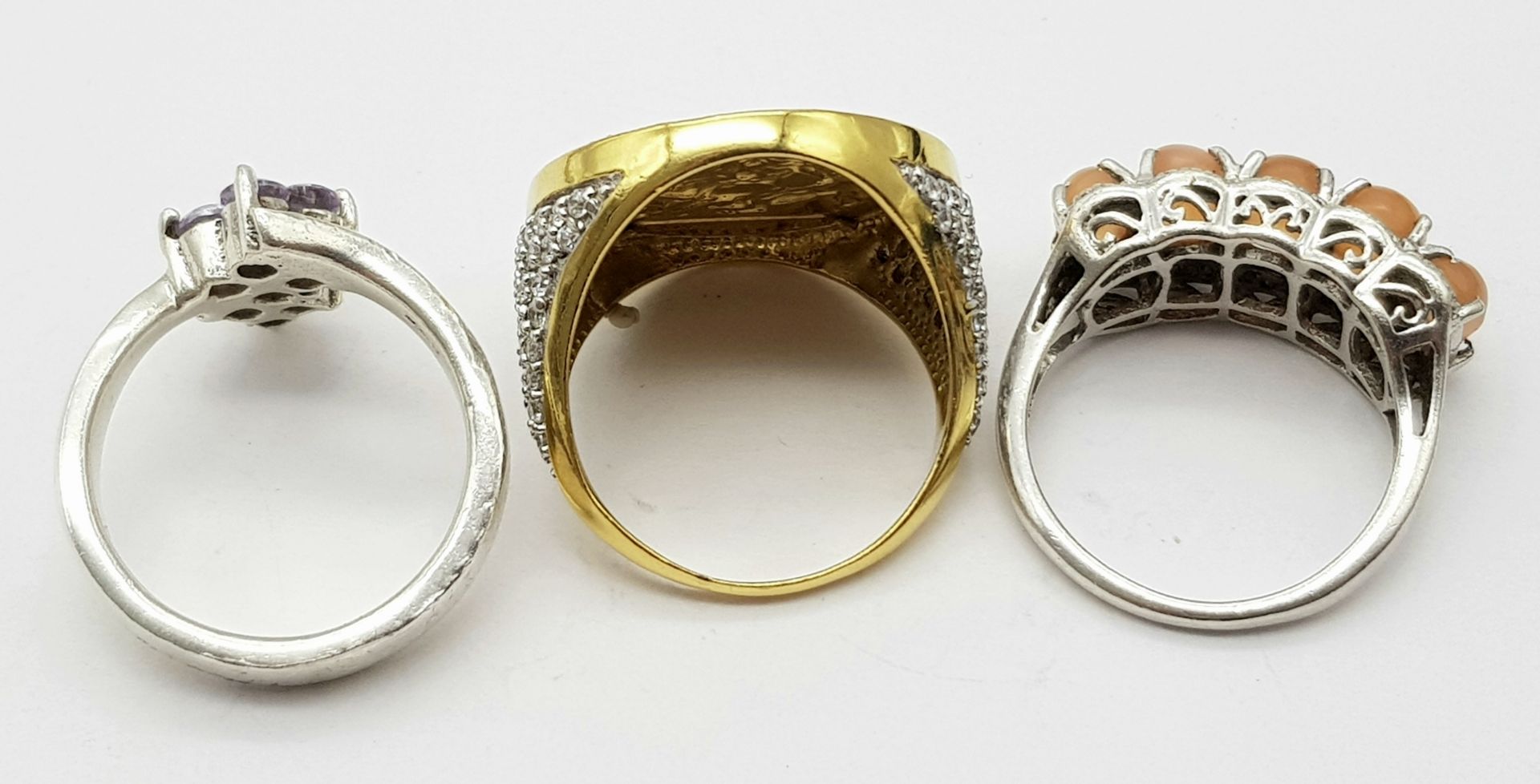 Three Different Style 925 Silver Rings. Sizes: Q, R and S. - Image 5 of 6